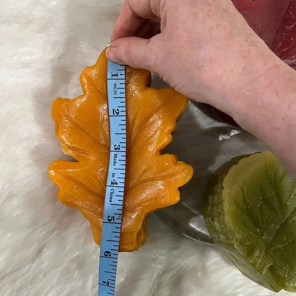 NEW Pottery Barn Tonal Autumnal Leaves Rippled Long Burning Candle Set Red Amber